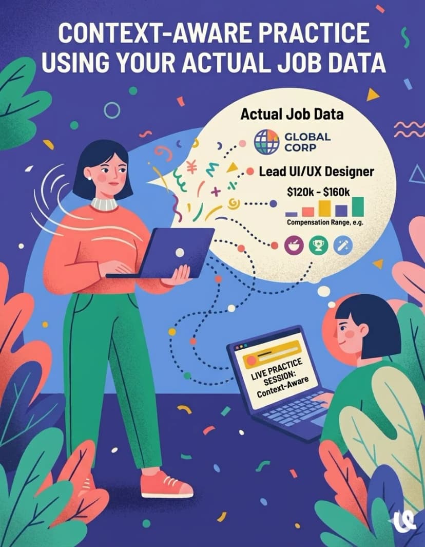 Context-Aware Practice Using Your Actual Job Data feature illustration